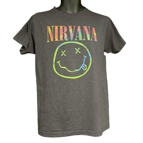 Nirvana Gray Tie-Dye Rainbow Classic Logo T-Shirt Men’s Large - Picture 1 of 4